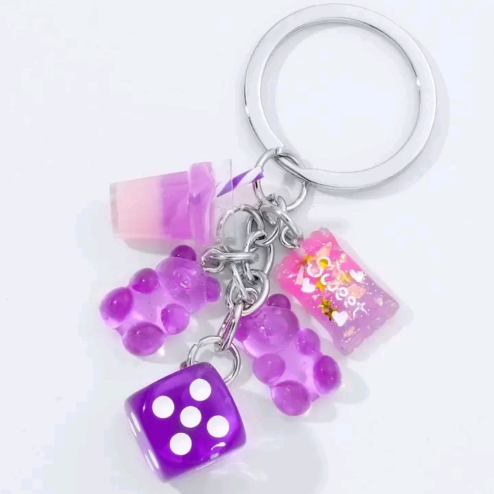 Resin‎ Dice & Mini Bears Drink Cup Candy Keychain Colorful & Playful Bag Charm